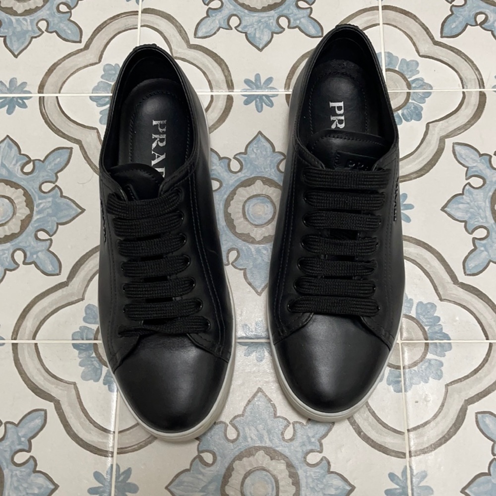 Women’s Prada Black Leather  Sneakers Size 38